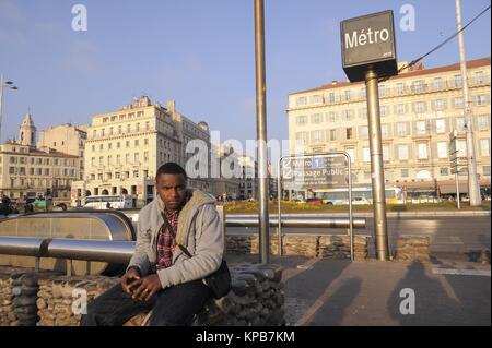 Marseille (France), l'entrée de la station de métro dans le Vieux Port Banque D'Images