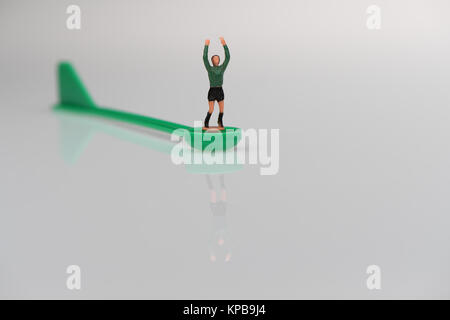 Un gardien de but Subbuteo sur fond blanc. Concept possible utilisation. Banque D'Images