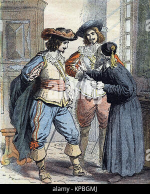 "Les Trois Mousquetaires" d'Alexandre Dumas : Athos et d' Artagnan vendre la bague saphir orné avec le juif - XIX ème siècle illustration Banque D'Images