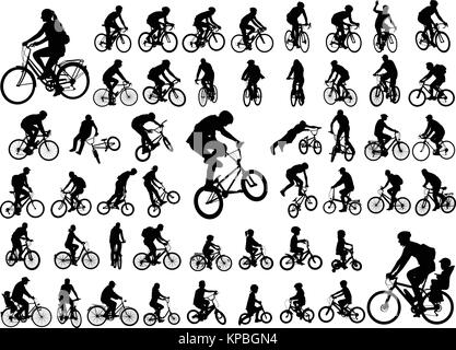 50 cyclistes de haute qualité - collection vector silhouettes Illustration de Vecteur