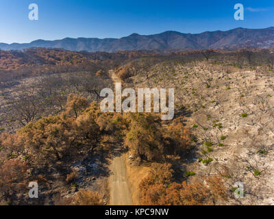 Vue aérienne de la suite de l'incendie près du lac Cachuma Whittier dans la vallée de Santa Ynez, en Californie Banque D'Images