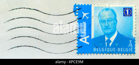 GOMEL, BÉLARUS, 14 décembre 2017, de timbres en Belgique montre l'image d'Albert II (né le 6 juin 1934), régna comme le sixième Roi des Belges f Banque D'Images