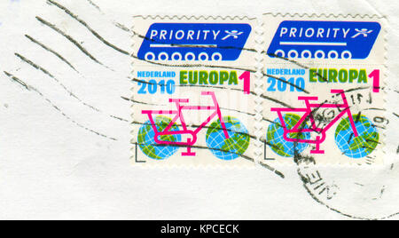 GOMEL, BÉLARUS, 14 décembre 2017, de timbres en Pays-Bas montre l'image de la moto, vers 2010. Banque D'Images