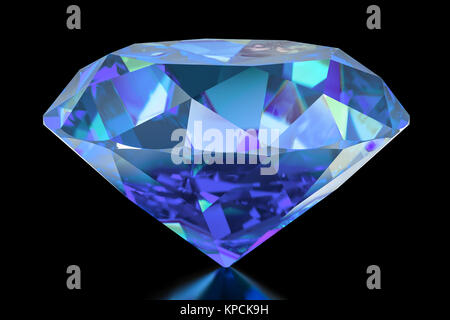 Blue Diamond, rendu 3D isolé sur fond noir Banque D'Images