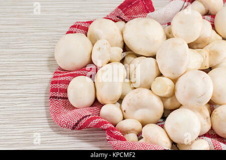 Les champignons sur une plaque rouge Banque D'Images