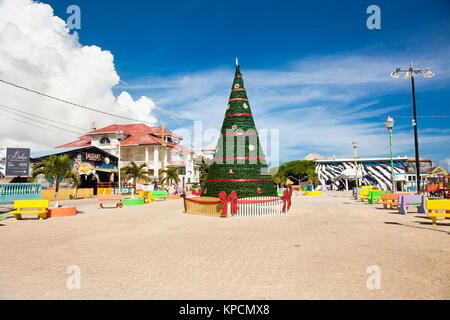 SAN PEDRO, BELIZE-DEC 18, 2015 : Centre de San Pedro island décoré de sapin de Noël Dec 18, 2015, le Belize. Banque D'Images