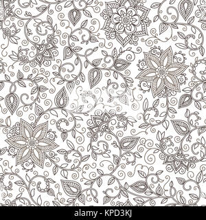 Seamless vector motif floral noir et blanc Banque D'Images