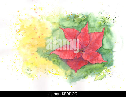 Peinture Aquarelle avec carte de Noël poinsettia fleur et copy space Banque D'Images