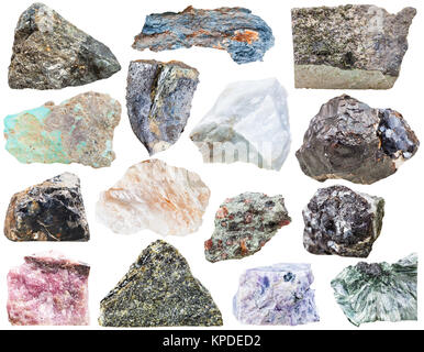 Collection de roches minérales naturelles isolées en pierre Banque D'Images