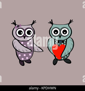 Couple cute owl love heart Banque D'Images