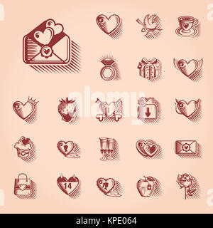 Valentines Day Retro Icon Set Banque D'Images