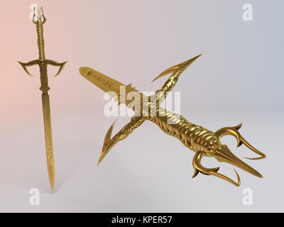 Fantasy 3d détaillée Golden Sword Banque D'Images