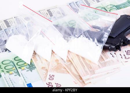 Photo de la drogue, de la cocaïne , de l'argent et aux armes à feu Banque D'Images