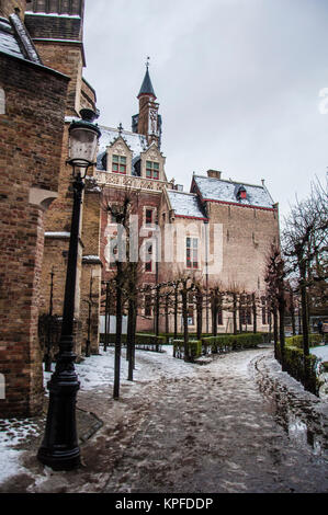 Église de Brugge, journée d'hiver, neige, bruges, Flandre occidentale, Belgique. Banque D'Images