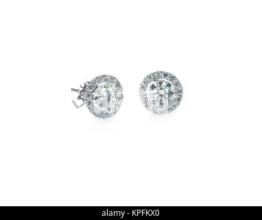 Belles boucles doreilles Diamant Halo Banque D'Images