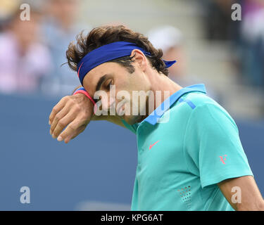 FLUSHING NY- 06 SEPTEMBRE : Roger Federer, jour 13 de l'US Open 2014 à l'USTA Billie Jean King National Tennis Center le 6 septembre 2014 dans le quartier de rinçage de la Queens Borough de New York City People : Roger Federer Banque D'Images