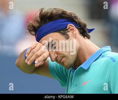 FLUSHING NY- 06 SEPTEMBRE : Roger Federer, jour 13 de l'US Open 2014 à l'USTA Billie Jean King National Tennis Center le 6 septembre 2014 dans le quartier de rinçage de la Queens Borough de New York City People : Roger Federer Banque D'Images