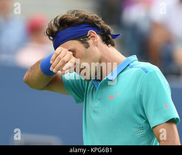 FLUSHING NY- 06 SEPTEMBRE : Roger Federer, jour 13 de l'US Open 2014 à l'USTA Billie Jean King National Tennis Center le 6 septembre 2014 dans le quartier de rinçage de la Queens Borough de New York City People : Roger Federer Banque D'Images