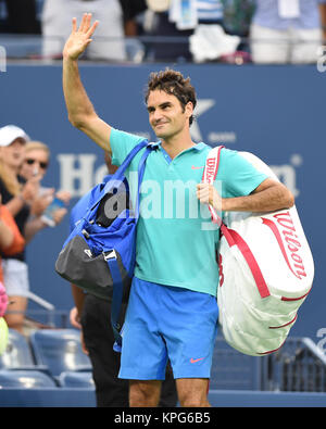 FLUSHING NY- 06 SEPTEMBRE : Roger Federer, jour 13 de l'US Open 2014 à l'USTA Billie Jean King National Tennis Center le 6 septembre 2014 dans le quartier de rinçage de la Queens Borough de New York City People : Roger Federer Banque D'Images