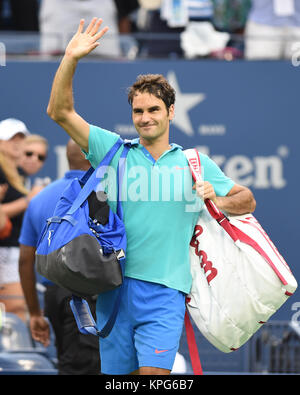 FLUSHING NY- 06 SEPTEMBRE : Roger Federer, jour 13 de l'US Open 2014 à l'USTA Billie Jean King National Tennis Center le 6 septembre 2014 dans le quartier de rinçage de la Queens Borough de New York City People : Roger Federer Banque D'Images