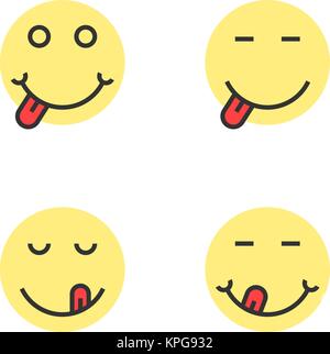 Fine ligne jaune yummy visages emoji Illustration de Vecteur