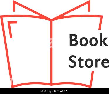 Fine ligne rouge logo book store Illustration de Vecteur