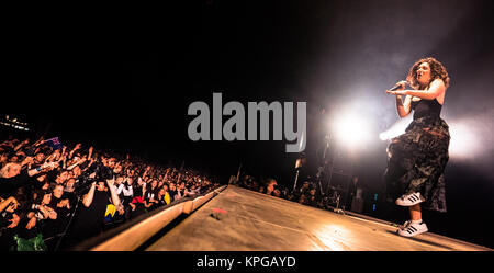 Le Danemark, Roskilde - juin, 30, 2017. Chanteur, auteur-compositeur et producteur de Lorde effectue un concert live au cours de la Danish music festival Festival de Roskilde en 2017. Banque D'Images