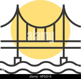 Fine ligne coucher du soleil derrière le logo pont Illustration de Vecteur