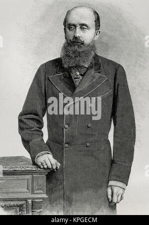 Manuel Falco d'Adda (1828-1892), 15ème marquis de Almonacid et 3e duc de Fernan-Nunez. Diplomate et homme politique espagnol. Portrait. Gravure par Arturo Carretero. 'La Ilustración Española y Americana'. Banque D'Images