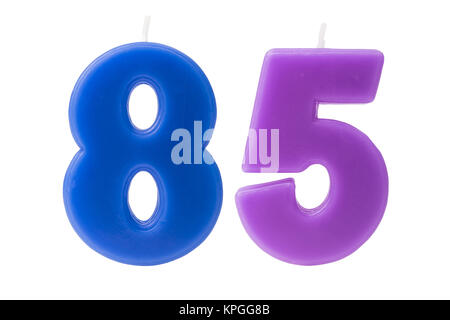 85e anniversaire bougies isolated Banque D'Images