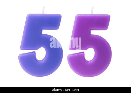 55e anniversaire bougies isolated Banque D'Images