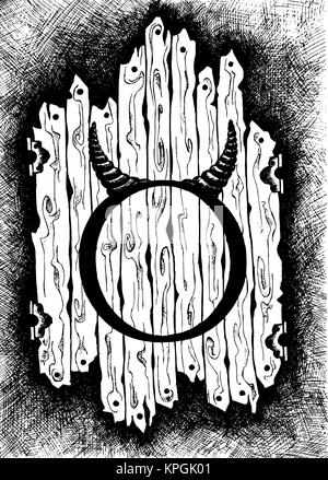 Les signes du zodiaque taureau. L'art vectoriel noir et blanc dessin zodiaque isolated on white Illustration de Vecteur