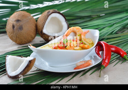 Petites crevettes soupe au lait de coco, curry et piment Banque D'Images