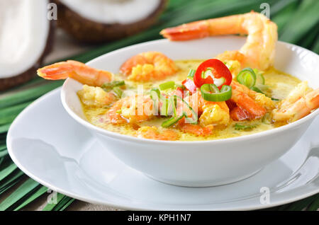 Petites crevettes soupe au lait de coco, curry et piment Banque D'Images