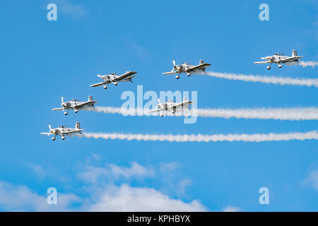 L'équipe de voltige des corbeaux photographiée au sud-est de l'Airshow, Herne Bay, Août 2017 Banque D'Images