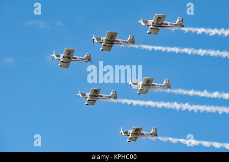 L'équipe de voltige des corbeaux photographiée au sud-est de l'Airshow, Herne Bay, Août 2017 Banque D'Images