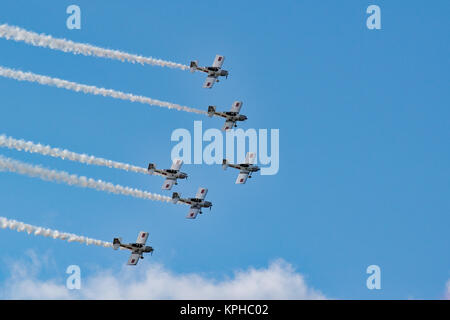 L'équipe de voltige des corbeaux photographiée au sud-est de l'Airshow, Herne Bay, Août 2017 Banque D'Images