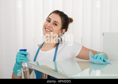 Femme à l'aide de nettoyeur pour essuyer de pulvérisation 24 Banque D'Images