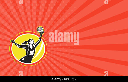 Carte de Netball Player Catching Ball Retro Banque D'Images