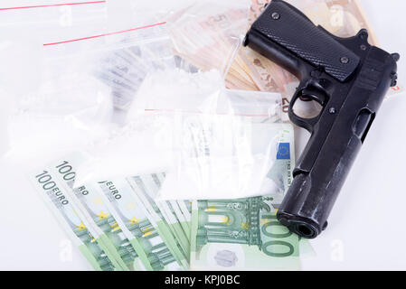 Photo de la drogue, de la cocaïne , de l'argent et aux armes à feu Banque D'Images