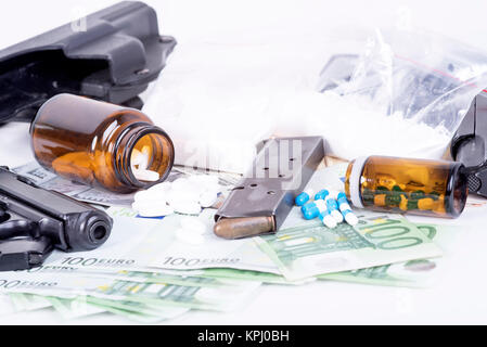 Photo de la drogue, de la cocaïne , de l'argent et aux armes à feu Banque D'Images