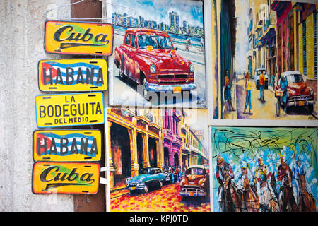 Peintures de souvenirs et de plaques à La Havane, Cuba Banque D'Images