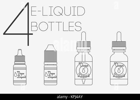 4 fines lignes e-liquide bottles Banque D'Images