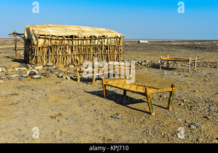 L'hébergement en plein air, en plein air d'appoint à partir de sisal dans le désert de Danakil, Hamed Ela, dépression Danakil, région Afar, Ethiopie Banque D'Images