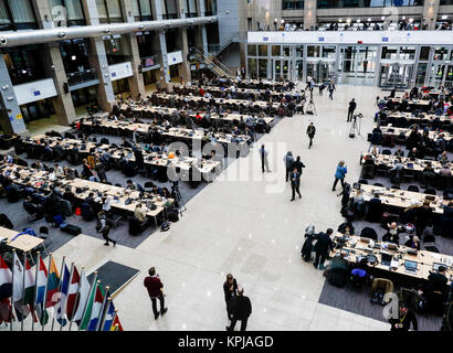 Bruxelles, Belgique, le 15 décembre 2017 : Centre de presse au cours du sommet du Conseil européen Crédit : Dominika Zarzycka/Alamy Live News Banque D'Images