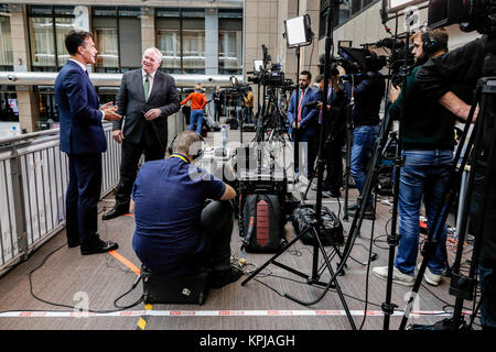 Bruxelles, Belgique, le 15 décembre 2017 : Centre de presse au cours du sommet du Conseil européen Crédit : Dominika Zarzycka/Alamy Live News Banque D'Images