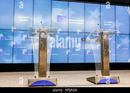 Bruxelles, Belgique, le 15 décembre 2017 : la salle de conférence au cours du sommet du Conseil européen Crédit : Dominika Zarzycka/Alamy Live News Banque D'Images