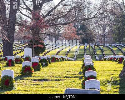 Des centaines de tombes dans le cimetière d'Arlington soldat décoré pour Noël Banque D'Images