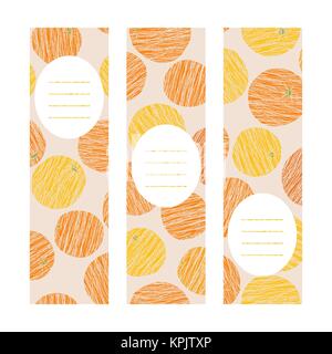 Les oranges. Bannière verticale. Rayé des fruits. Série de cartes de la récolte. Cartes postales d'un mode de vie sain. Conception simple pour une invitation, dépliant ou affiche. Illustration de Vecteur