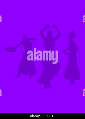 Silhouettes de trois des danseuses sur fond abstrait rose rose illustration. Banque D'Images